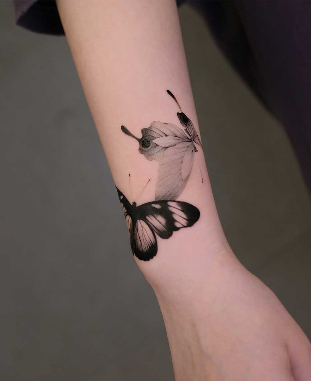 Tatuaggio farfalla bianco e nero Tatuaggio farfalla bianco e nero