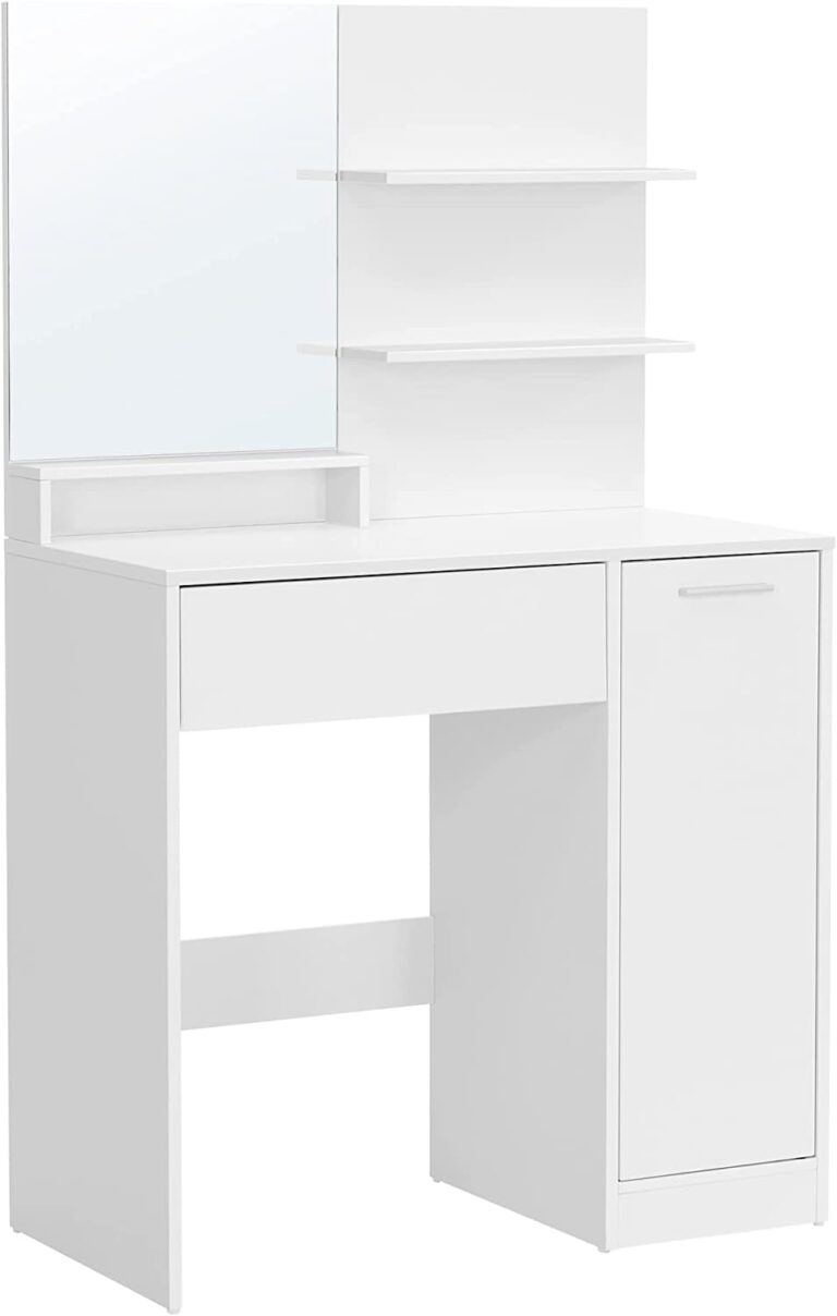 Toletta Da Trucco Con Specchio LED Regolabile 10 Luci – 5 Cassetti E 3 Ripiani Aperti, Postazione Trucco Illuminata Con Luci Calde/Neutre/Fredde, Design Moderno Per Camera Da Letto, Bianco