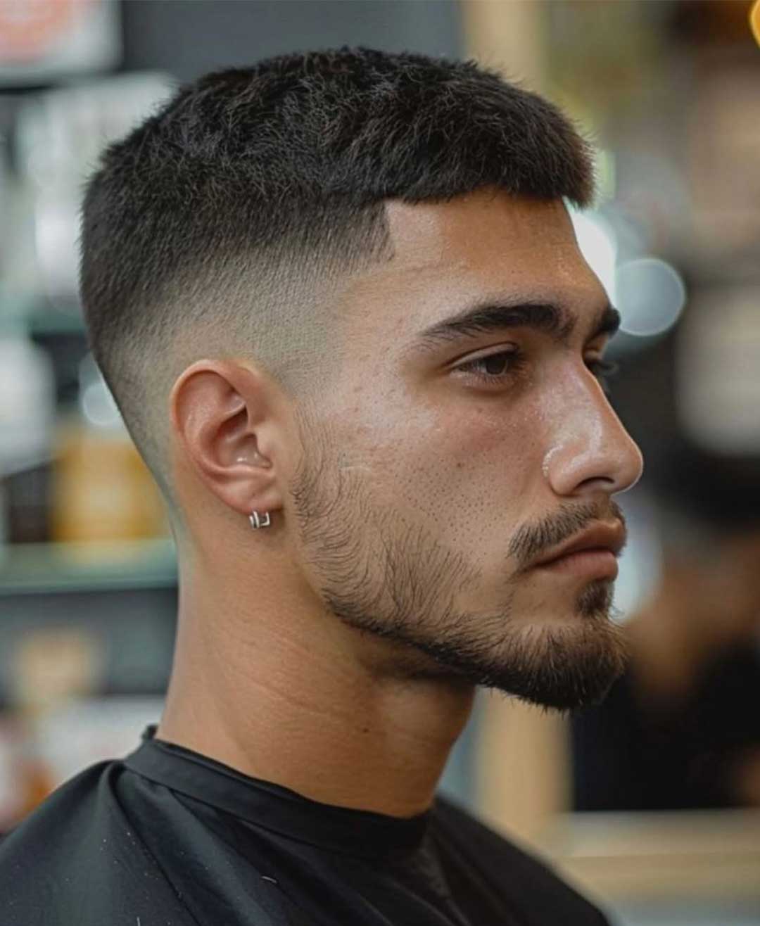 Taglio corto crew cut per viso ovale Taglio corto crew cut per viso ovale