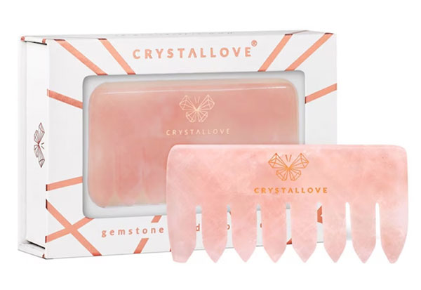 Crystallove Pettine per il massaggio del cuoio capelluto in quarzo rosa Crystallove Pettine per il massaggio del cuoio capelluto in quarzo rosa