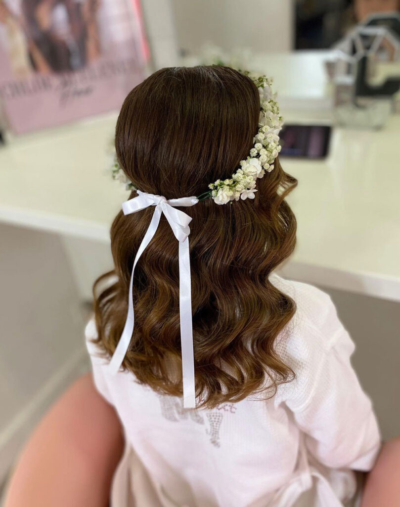 Velo Per Prima Comunione Per Bambina, Bianco, Con Fiori, Fascia Inclusa, Made In China