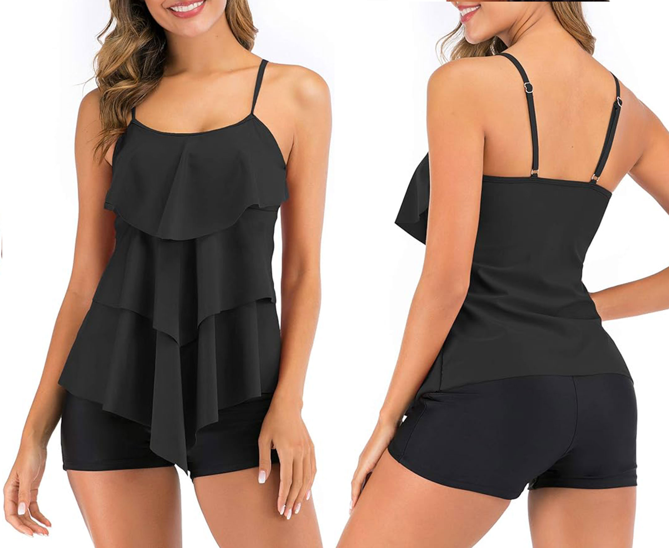 Tankini nero FLYILY Costume da Bagno con volant