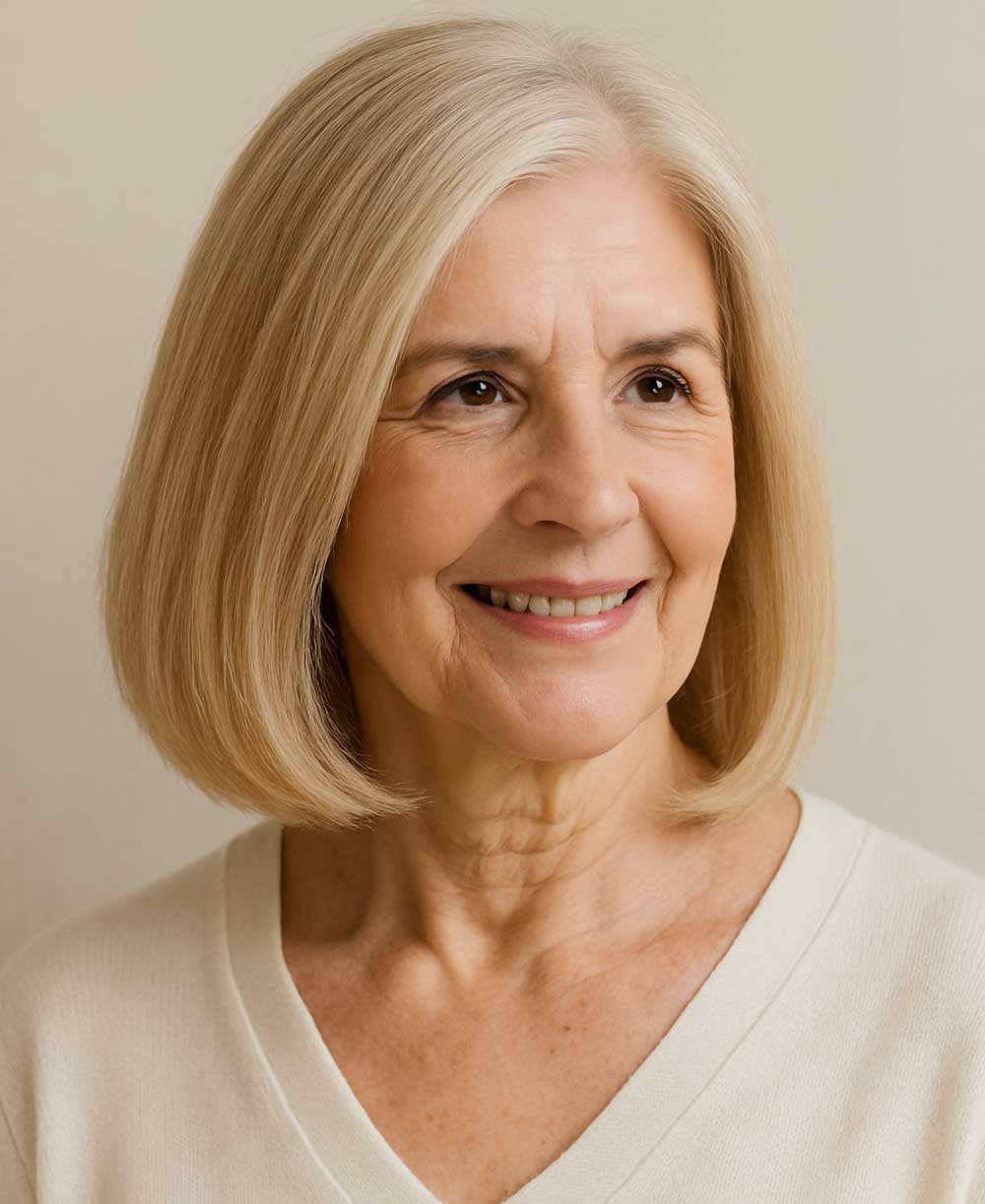 Taglio capelli per signora 70 anni - Long bob con riga laterale Taglio capelli per signora 70 anni - Long bob con riga laterale