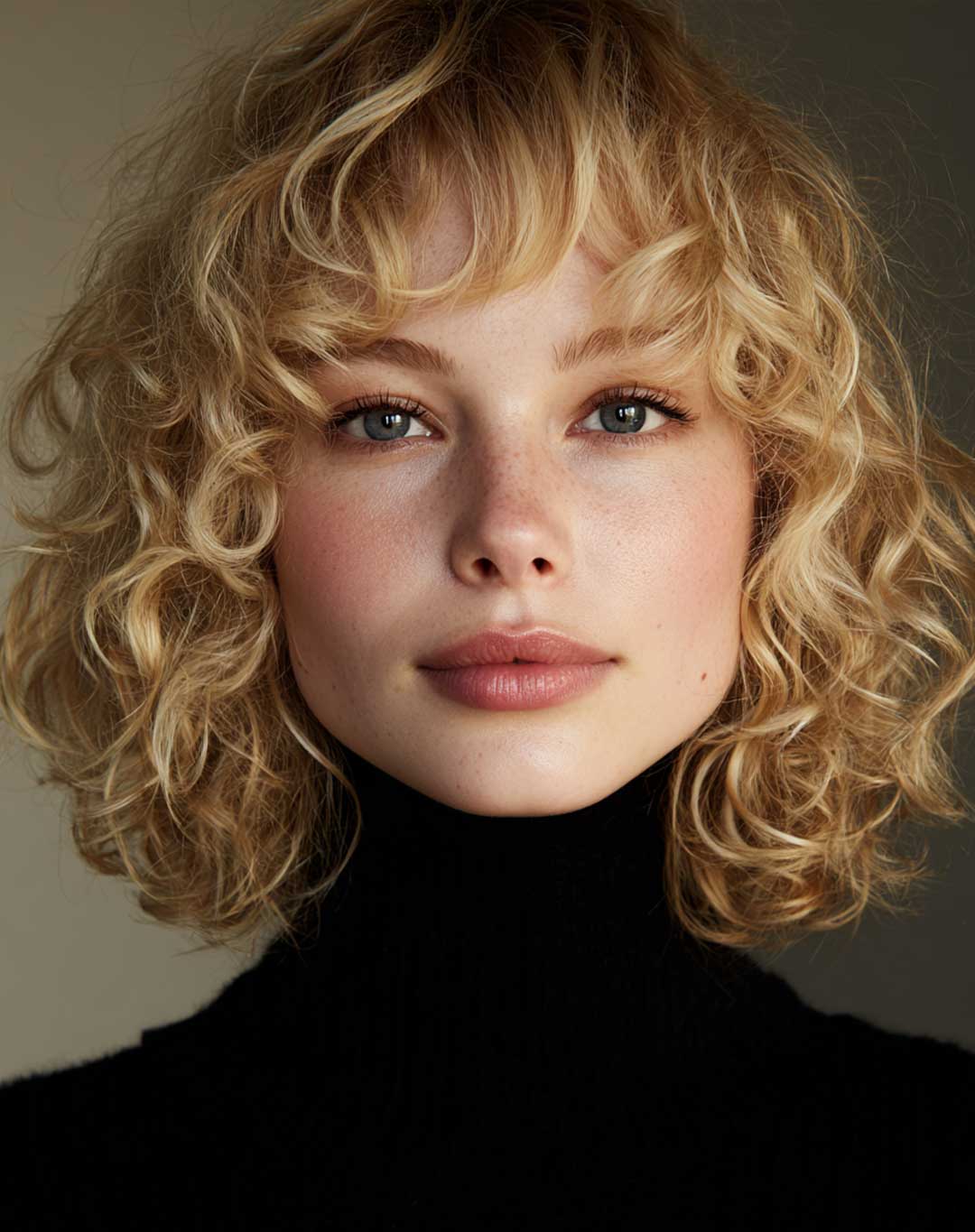 Capelli corti ricci biondi - Bob corto scalato con frangia Capelli corti ricci biondi