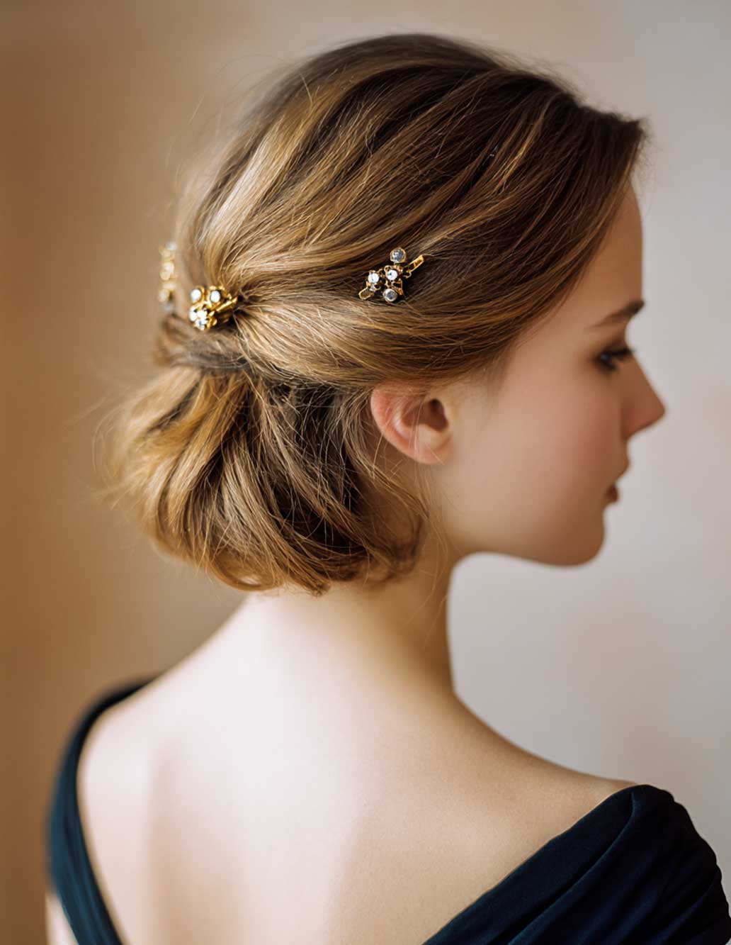 Acconciatura capelli corti con semiraccolto morbido Acconciatura capelli corti con semiraccolto morbido