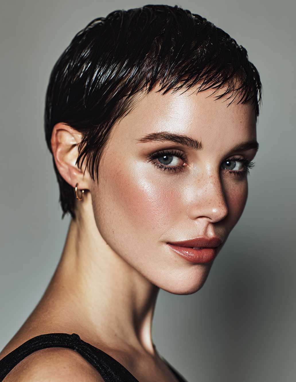 Acconciatura cerimonia capelli cortissimi - Styling effetto bagnato Acconciatura cerimonia capelli cortissimi - Styling effetto bagnato